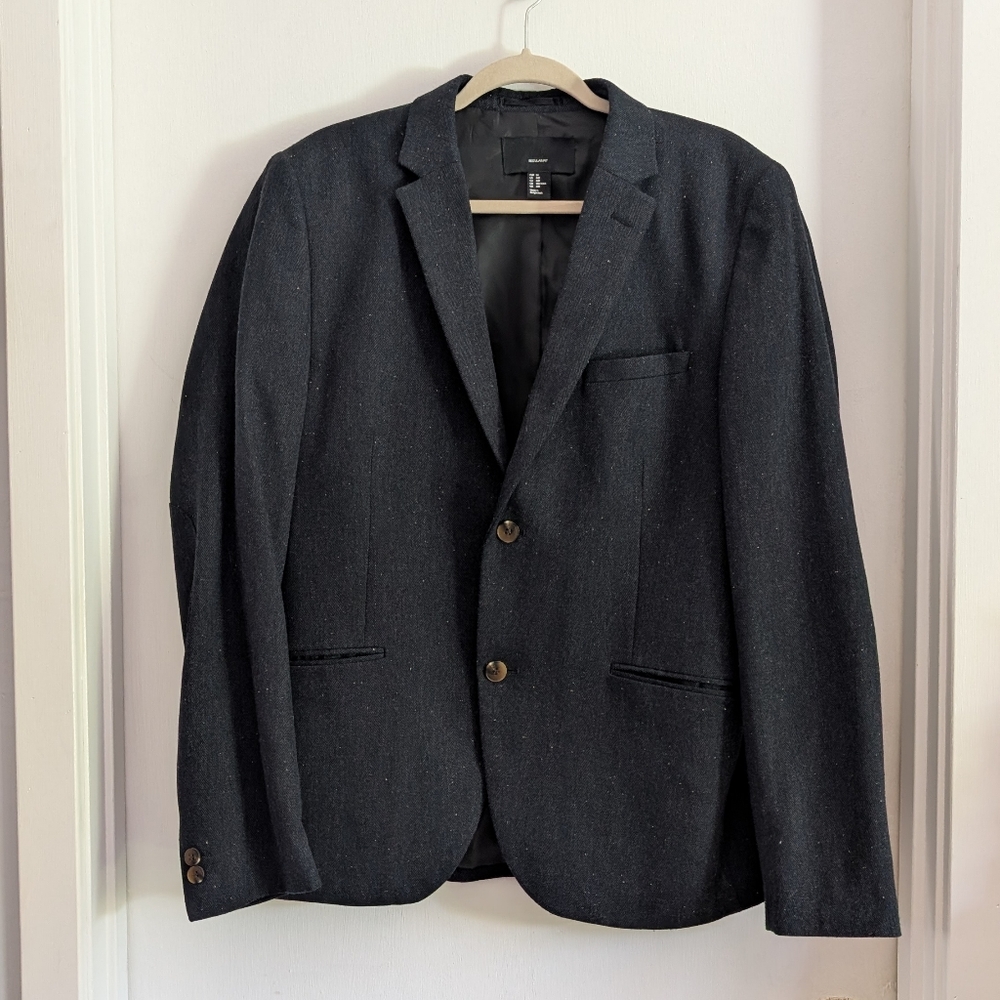 H&M Men’s Regular Fit Blazer Charcoal Fleck with Elbow Patches - 44R